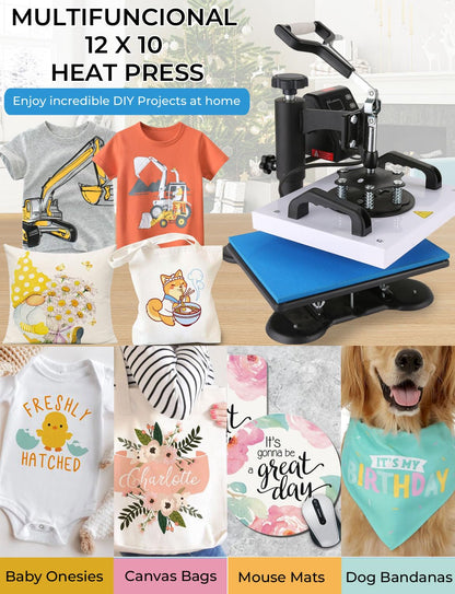 Whubefy Heat Press Machine for T Shirts, 12x10in 650W Heat Press for Bags Pillows Mats Puzzles, Fast Heat-up, Digital Precise Temp Control, Multifunctional Heat Transfer Printing Sublimation  - WoodArtSupply