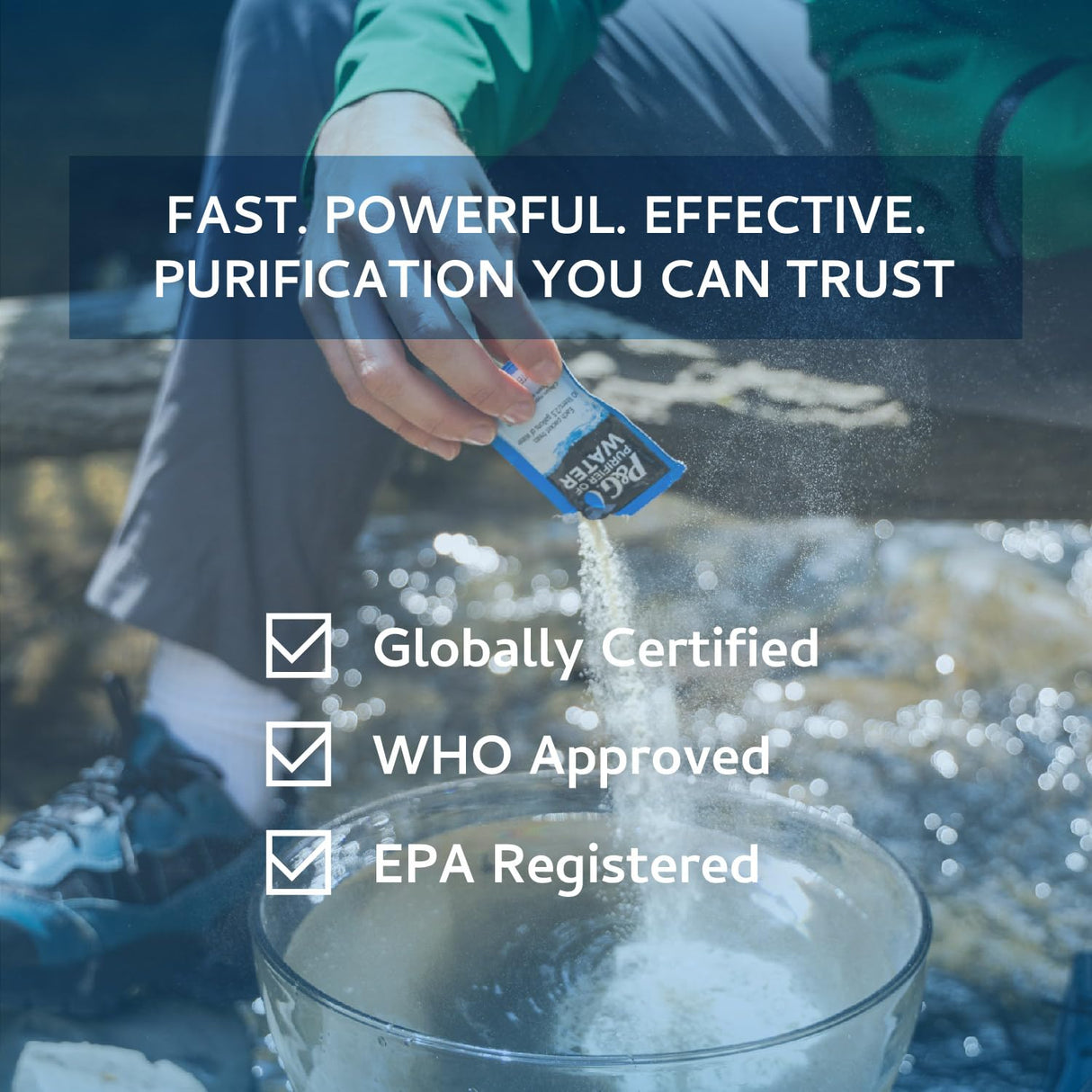 P&G Purifier of Water Portable Water Purifier Packets. Emergency Water Filter Purification Powder Packs for Camping, Hiking, Backpacking, Hunting, and Traveling. (12 Packets) P&G Purifier of Water