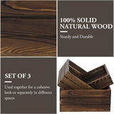 MyGift Rustic Burnt Dark Brown Solid Wood Reversible Stackable Display Box Riser Stands or Decorative Square Crate Style Nesting Storage Bins, 3-Piece Set MyGift