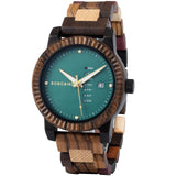 BOBO BIRD Mens Wooden Watch Analog Quartz with Week Display Lightweight Handmade Wood Wrist Watch for Men (Green) BOBO BIRD