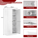 AQY Kitchen Pantry Cabinet,61" White Pantry Storage Cabinet with 4 Tier Adjustable Shelves and 2 Doors,Freestanding Cupboard,Metal Pantry Cabinets with Handle for Living Room Kitchen Assembly Required AQY