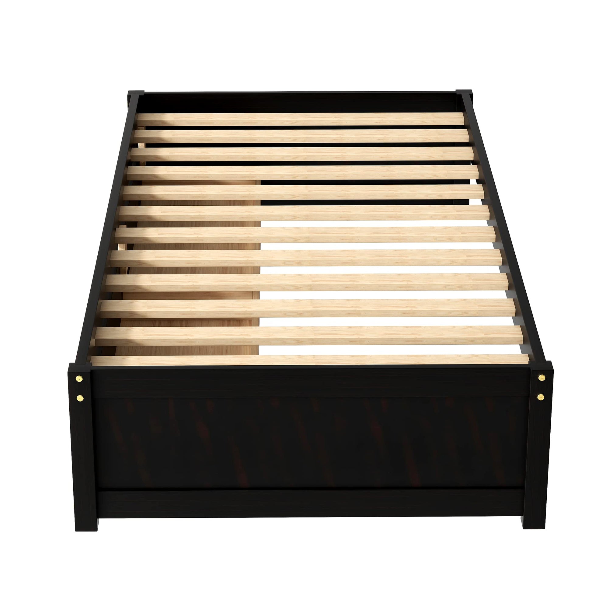 Dolonm Twin Size Solid Wood Platform Bed Frame with 2 Storage Drawers - Espresso Finish - WoodArtSupply