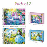 Fishwisdom Pack of 2, 100 Piece Jigsaw Puzzles for Adults and Teens and Kids Family Happy Games Princess Unicorns Puzzles fishwisdom