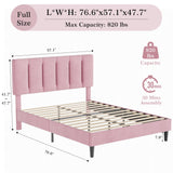 VECELO Full Bed Frame with Upholstered Headboard, Heavy-Duty Platform Bedframe with Strong Wooden Slats Support, No Boxing Spring Needed, Pink VECELO
