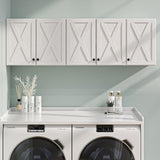 FIMELLO 59’’ Wall Cabinets for Laundry Room, Farmhouse Kitchen Wall Cabinet with Barn Door Laundry Room Cabinets with Adjustable Shelf Wall Mounted Cabinet for Laundry, White FIMELLO