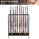 Gun Racks, Floor Standing Shotgun Rack Indoor Outdoor, Heavy Duty Metal Frame Wooden Rifle Racks with Wheels, Vertical Display Stand for Home Garage Gun Storage - Holds up to 10 Long Guns Nandae