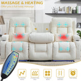 SENIFIS Loveseat Recliner Sofa, Leather Sofa with Massage & Heating, Home Theater Seating Power Reclining Loveseat with Outlet/LED Light/Cup Holders/Lumbar Pillows (Beige, 3 Seat) SENIFIS