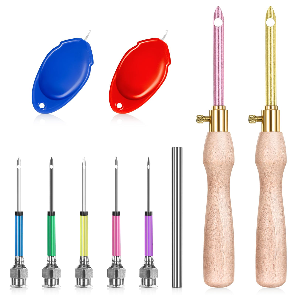 cobee 10 Pcs Punch Needle Kit, Adjustable 7 Size Punch Needle Tool Wooden Handles, Easy Stitch Embroidery Needle Sets Stitching Kit for Adult Beginners Flossing Cross Stitch DIY Craft cobee