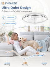ZMISHIBO Low Profile Ceiling Fans with Lights and Remote, 20 Inch Flush Mount Ceiling Fan with Light, 3000K-6000K Dimmable Fandelier LED Fan Light, 6 Wind Speeds White Ceiling Fans for Bedroom ZMISHIBO