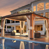 YOLENY 12' x 14' Ultra-Thick Columns and Beams Hardtop Gazebo, Metal Gazebo with Faux Wood Grain Aluminum Frame, Dual Material Double Roof, Outdoor Patio Gazebo Pergolas with Netting and Curtains YOLENY