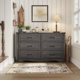 Farmhouse 6 Drawer Dresser for Bedroom, Wood Dresser Chest of Drawers, Wide Dressers Organizer with Metal Handles, Natural Texture Storage Cabinet for Closet, Living Room, Hallway (Dark Rustic Oak) Gyfimoie