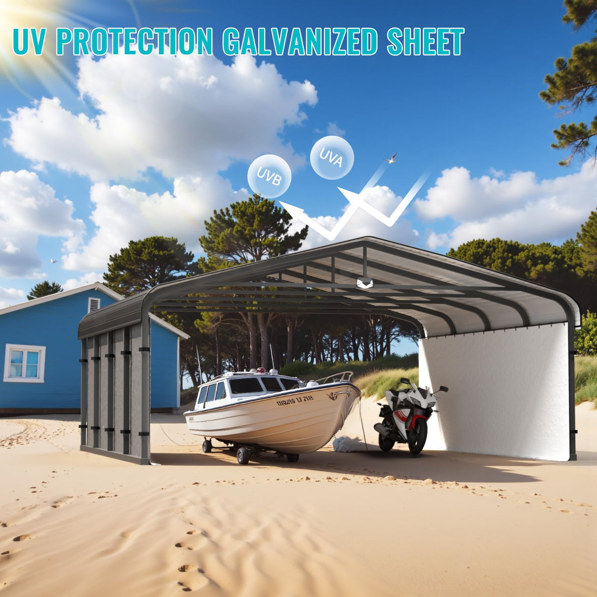 Metal Carport,Car Ports 20x20 Heavy Duty Metal for Snow,Car Tent Garage with Galvanized Metal Roof,Outdoor Two Car Carport All Weather Sannwsg