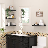 upsimples Floating Shelves for Wall, Wall Shelves for Decor Storage Set of 6, Wall Mounted Wood Shelves for Bedroom, Living Room, Bathroom, Kitchen, Picture Ledge Shelves, Black upsimples