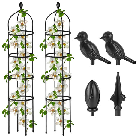 2 Pcs Garden Obelisk Trellis for Climbing Plants Outdoor 6 Ft Rose Bush Round Trellis for Pots Rustproof Metal Plant Flower Trellises for Clematis Vine Jasmine Support Outdoor Indoor Miuwauer