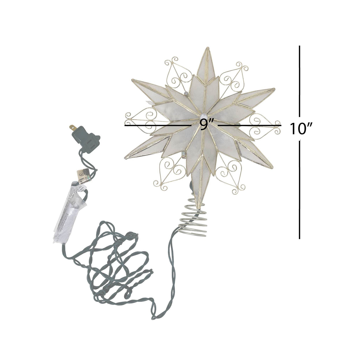Kurt Adler UL3110 10-Light 6-Point Capiz Star Treetop With Scroll Design Kurt S. Adler