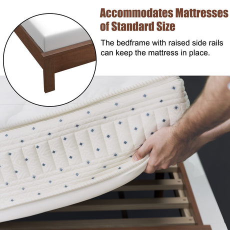 KOMFOTT Twin Size Wood Platform Bed Frame with Headboard, Wooden Mid Century Platform Bed with Slat Support & Under Bed Storage, Mattress Foundation Bed Base, No Box Spring Needed, Walnut KOMFOTT