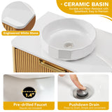 YITAHOME 30 Inch Floating Bathroom Vanity with Sink, Wall-Mounted Vanity with Engineered White Stone Top, 2 Large Storage Drawers with Faceted Ceramic Basin, Wood Grain Texture, Light Walnut YITAHOME