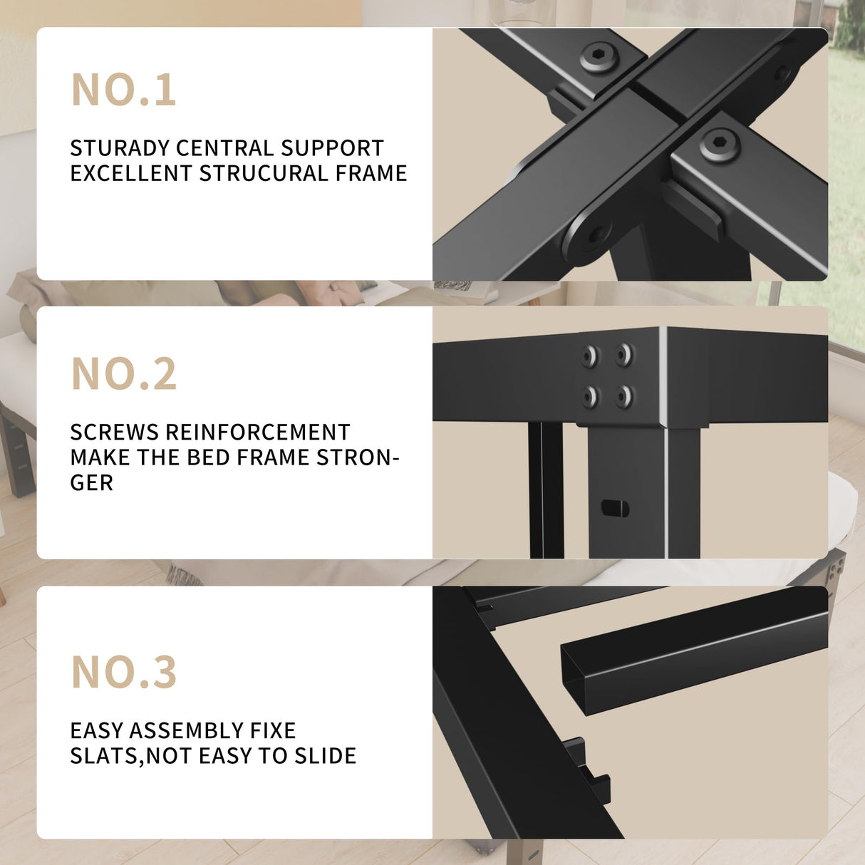 HOBINCHE 12 Inch King Size Bed Frame - No Box Spring Needed Heavy Duty Metal Platform Mattress Foundation with Steel Slats, Non-Slip Noise Free Easy Assembly Black Bedframes HOBINCHE