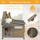 Gowoodhut Dog House Outdoor Weatherproof Large Wooden Dog Kennel Indoor with Chew-Proof Iron Frame, Removable Floor, and Adjustable Window for Large and Medium Dogs (Grey, 34" D x 22" W x 26.5" H) Gowoodhut