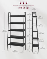 VASAGLE 5-Tier Ladder Shelf - Stylish Multi-Use Bookshelf in Ebony Black and Ink Black VASAGLE