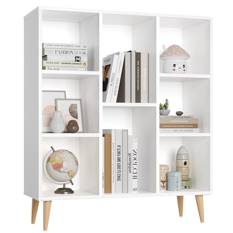 FACBOTALL Modern Minimalist White Bookshelf with 8 Cube Open Shelves for Stylish Storage FACBOTALL