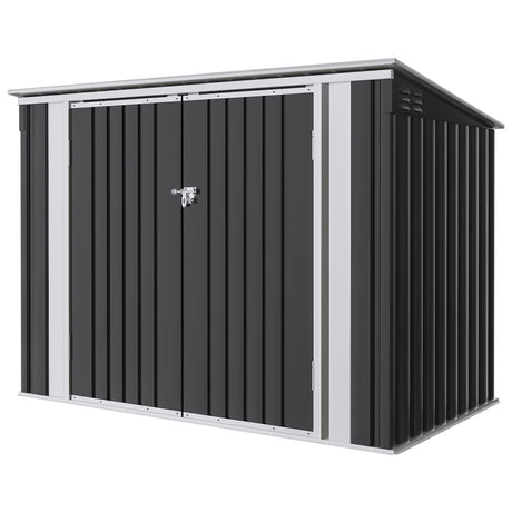 Greesum 5.8x3.3 FT Outdoor Storage Shed Metal Garbage Shed with Lid Chain Hydraulic Gas Rod for Lawn Tools, Bikes, Toys,Garbage Bin,Black Greesum
