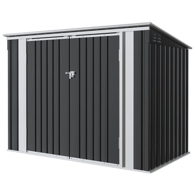 Greesum 5.8x3.3 FT Outdoor Storage Shed Metal Garbage Shed with Lid Chain Hydraulic Gas Rod for Lawn Tools, Bikes, Toys,Garbage Bin,Black