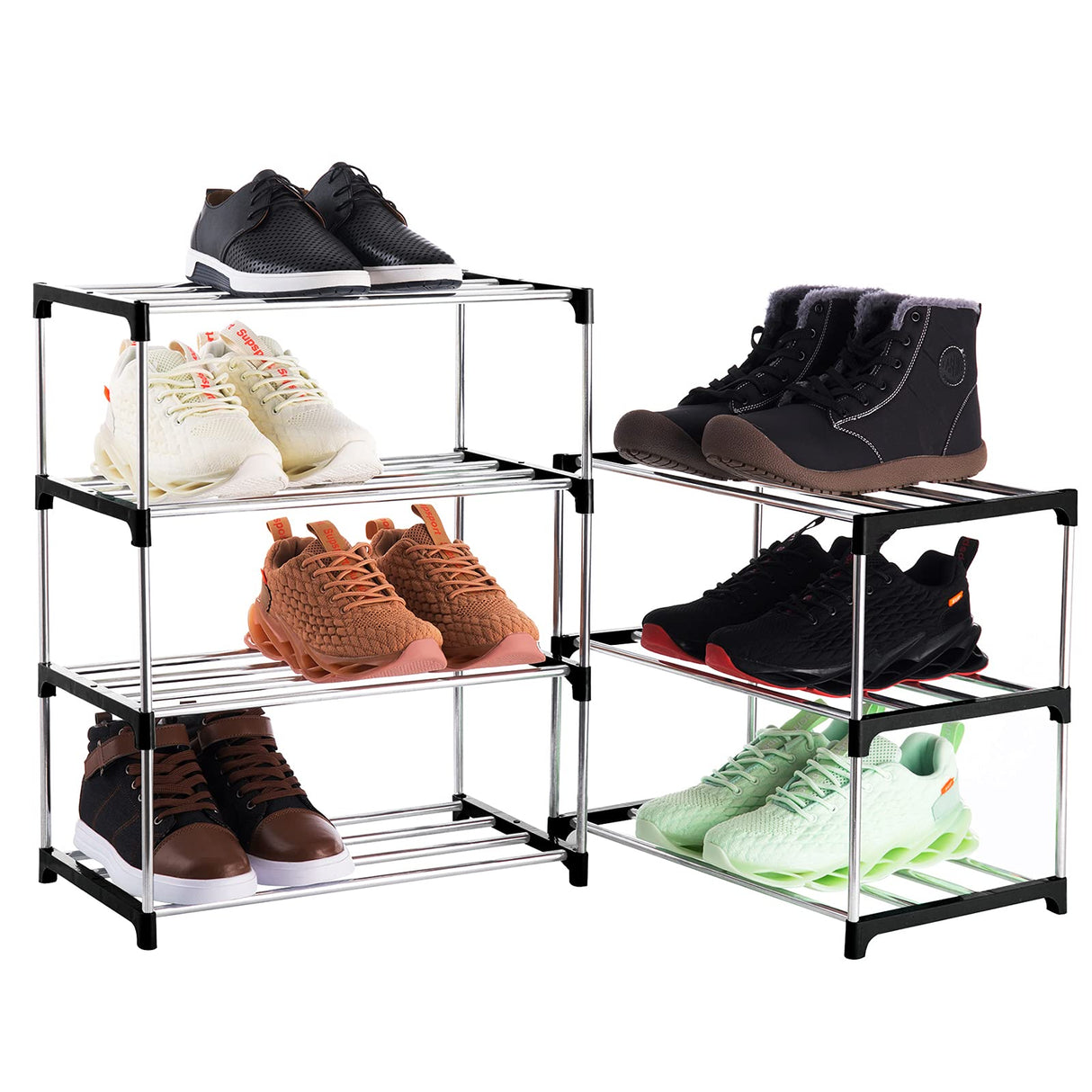 Xerhnan 3-Tier Stackable Small Shoe Rack, Lightweight Shoe Shelf Storage Organizer for Entryway, Hallway and Closet(Black) Xerhnan