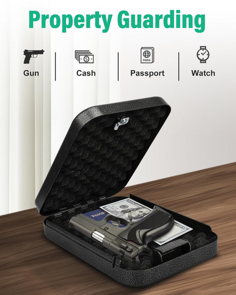 BAGKOOL Portable Security Lock Box - Gun Safety, Money, and Document Safe - Personal Safe Box with Patented 39IN Security Cable and 4 Keys - Ideal for Valuables and Firearms - Size 9.4 * 6.5 * 1.96 IN BAGKOOL