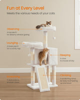 Feandrea Cat Tower, Cat Tree for Indoor Cats, 45.3-Inch Cat Condo with Scratching Post, Ramp, Perch, Spacious Cat Cave, for Kittens, Elderly Cats, Adult Cats, Small Space, Cream White UPCT141W02 Feandrea