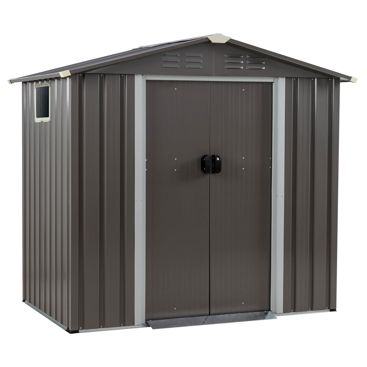Vongrasig 6x4 FT Outdoor Storage Shed, Metal Garden Shed Clearance with Window and Lockable Door, All-Weather Sloping Roof Tool Shed for Backyard, Patio, Grey Vongrasig