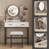 Fameill Makeup Vanity Desk with Lights and Round Mirror, White and Gold Vanity Makeup Table, Small Vanity Set Make Up Vanity with Lots Storage, 3 Lighting Modes, 31.5in(W)… (Traditional) Fameill