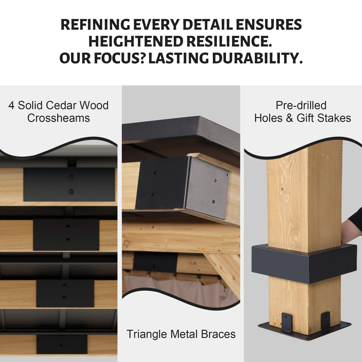 Yardsight Wood Gazebo 10' x 12', Hardtop Cedar Gazebo with Metal Roof, Outdoor Wooden Gazebo with Curtains, Permanent Pavilion Grill Gazebo for Backyard, Deck, Patio, Garden, Parties Yardsight