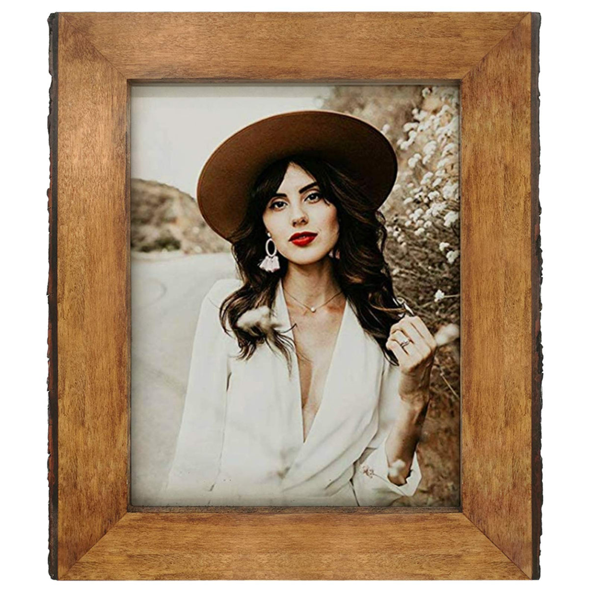 IKEREE 8x10 Picture Frames with Bark Edges, Rustic Wood Photo Frame for Tabletop or Wall Display, Natural Brown. IKEREE