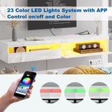 Floating TV Stand Wall Mounted with Power Outlet, Modern Floating Entertainment Center for 80 Inch TV, High Gloss Floating TV Shelf with LED Lights for Living Room, Bedroom, Marble White Doredo