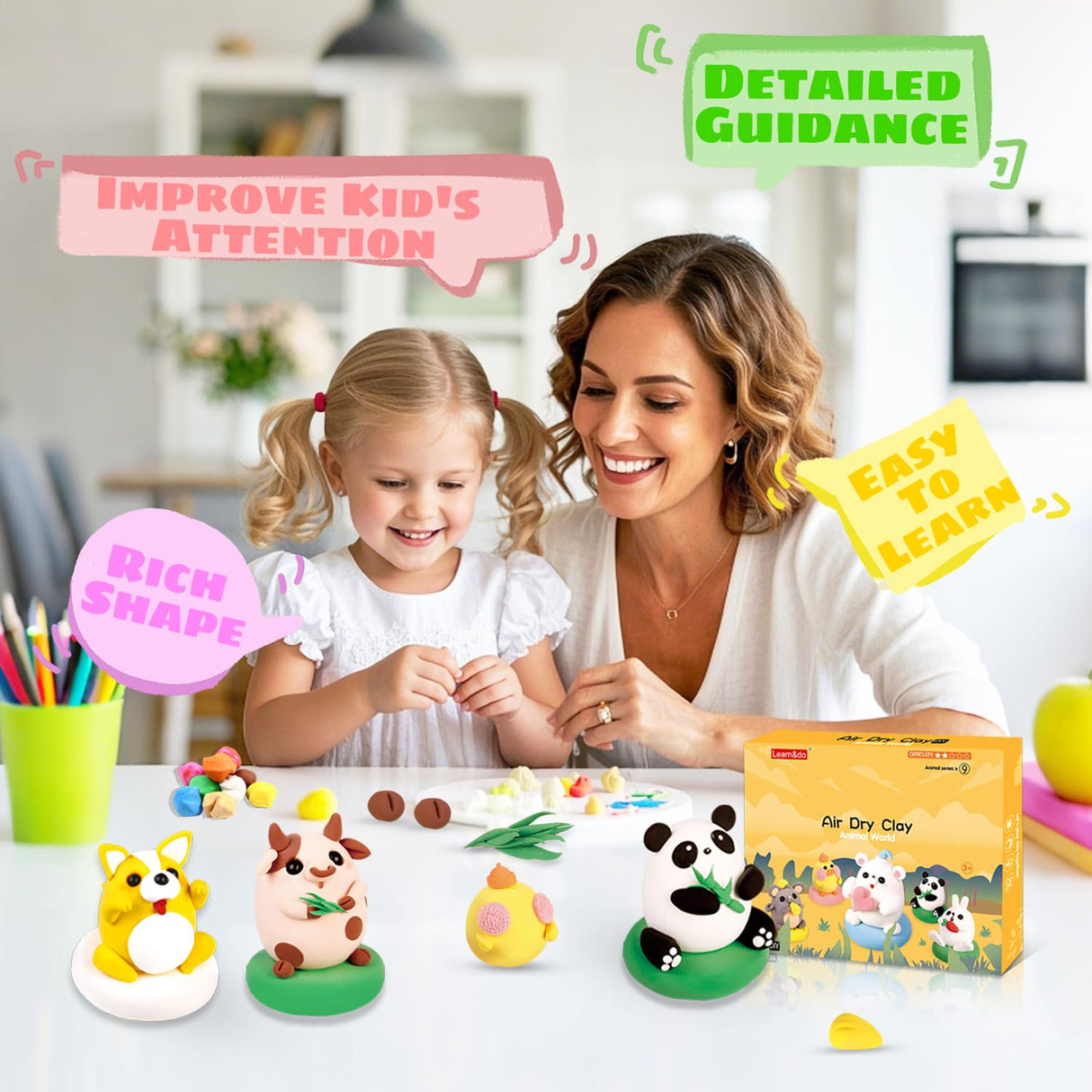 Air Dry Clay Kits: 9 DIY Animal Clay Kit for Kids 3+, Child-Safe Modeling with Guides, Creative Birthday & Holiday Gift for Boy & Girl LITTCO