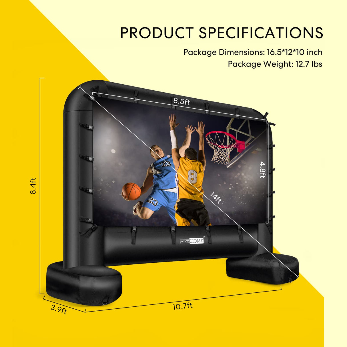 VIVOHOME 14 Feet Indoor and Outdoor Inflatable Blow up Mega Movie Projector Screen with Carry Bag for Front and Rear Projection VIVOHOME