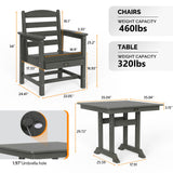VINGLI 5-Piece Outdoor Patio Dining Set, Outdoor Table and Chairs Set w/Umbrella Hole, HDPE Weather-Resistant Square Table w/ 4 Ergonomic Patio Chairs for Garden, Backyard, Poolside(Grey, Square) VINGLI
