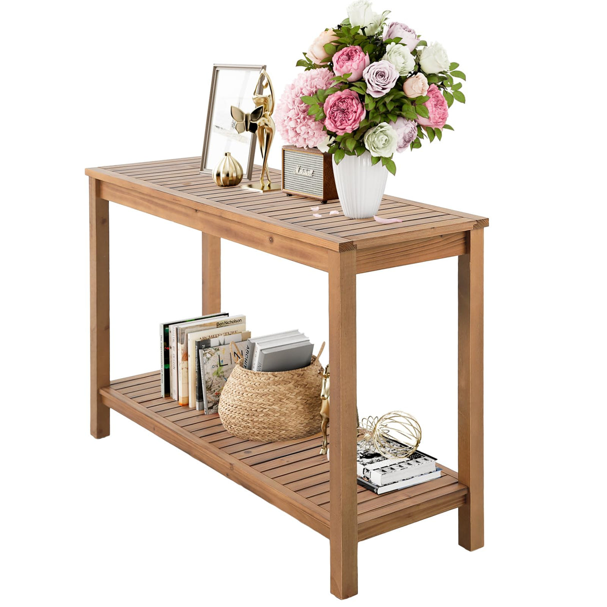 Garturects Wooden Console Table with Storage Shelf, 45 Inch Wood Entryway Table Sofa Side Table Narrow Console Tables for Indoor, Entryway, Living Room (Brown) Garturects