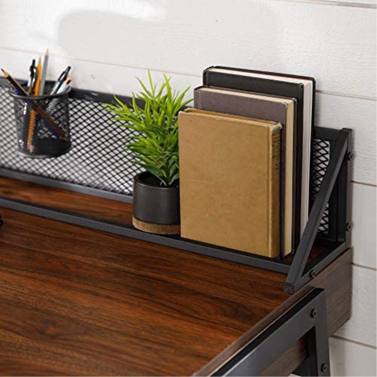 Walker Edison Industrial Mesh Wood Laptop Computer Writing Desk Home Office Workstation Small, 42 Inch, Dark Walnut Walker Edison