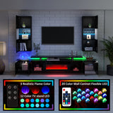 AMERLIFE Wall Unit Entertainment Center with Fireplace and Bookshelves, Includes 70" 2-Tier Fireplace TV Stand, 2 x Wall Cabinets & 2 x End Tables, Modern LED Lights TV Console for Living Room, Black AMERLIFE