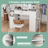 Giantex Craft Table with Storage, 53'' Artwork Sewing Table with 14 Cube Storage Shelves, Large Drawer, Cabinet with 2 Shelves, 36'' Counter Height Sewing Workstation White Drafting Writing Desk Giantex