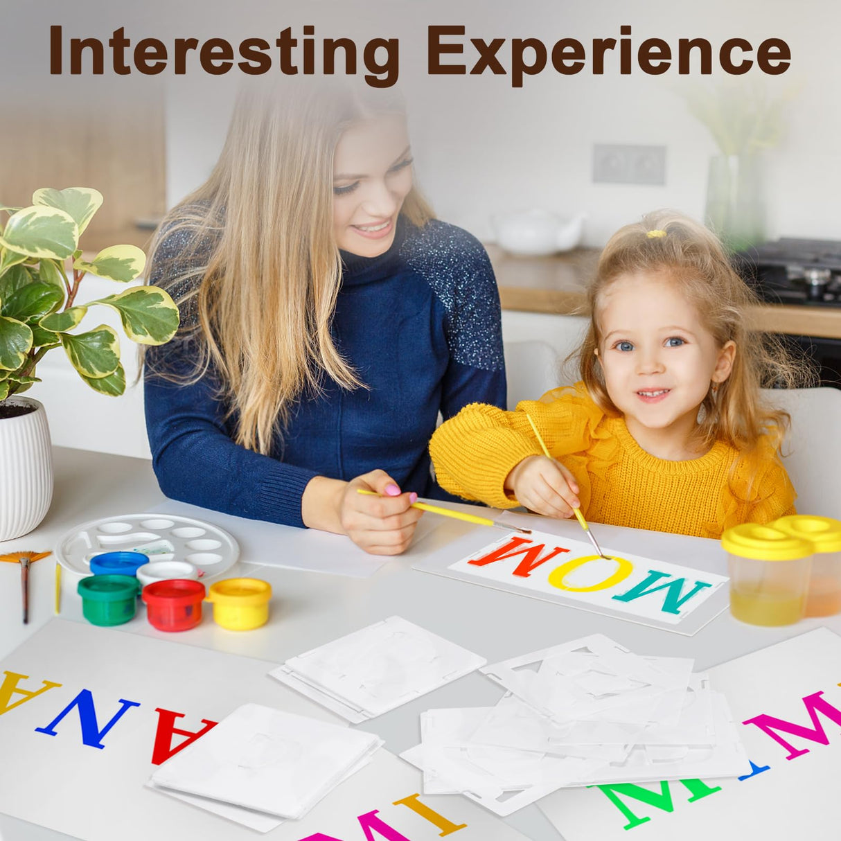 Amrules 65 Pcs 4 Inch Plastic Painting Stencils Reusable Letters Numbers and Symbols Stencil Art Crafts Interlocked Drawing Templates Set for Wood, Walls, Fabrics, Rocks Amrules