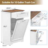 Single 10 Gallon Tilt Out Trash Can Cabinet with Deodorizing Function, Wooden Hidden Garbage Can Holder with Storage Drawers for Kitchen and Dining Room, Laundry Hamper Cabinet for Bathroom, White jmhdyg