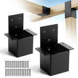 2 Pcs 4x4 Pergola Brackets for Wood Post, Heavy Duty 14 Gauge Post Top Rafter Brackets, Pergola Wall Mount Bracket Kit with Screws Black Deck Railing Brackets for Patio Pergola Log Cabin Youyikoo