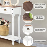 Wnutrees Farmhouse Console Table with 4 Drawers, 60" Long Narrow Boho Sofa Foyer Table with Large Storage Space, Solid Wood Frame and Legs for Entryway, Hallway, Living Room, White Wnutrees