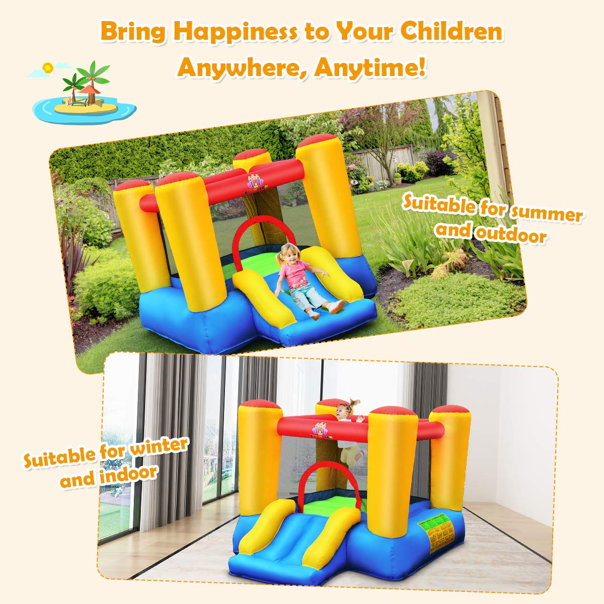 BOUNTECH Inflatable Bounce House, Bouncy House for Kids Indoor Outdoor Party Fun with Heavy Duty Jumping Area, Slide, Portable Toddler Bounce House with 480W Blower Included for Birthday Party Gifts BOUNTECH