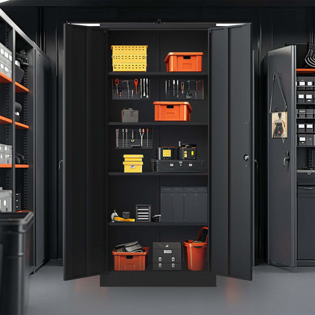 PBOGHLRD 72 Inch Tall Metal Storage Cabinet, Black Garage Tool Steel Locking Cabinet with 4 Adjustable Shelves, File Cabinet for Home Office, PBOGHLRD