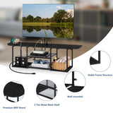 BTY Floating TV Shelf with Power Outlet, Black TV Console with USB Ports, Industrial Under TV Cabinet for 50 Inch TV, Modern Entertainment Center for Bedroom, Living Room BTY