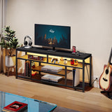 HOOBRO LED TV Stand with Charging Station, 4-Tier Entertainment Gaming Center, Modern Media Console Table, Open Shelves, 55.1"L x 13.8"W x 26.2"H, for TVs up to 65", for Living Room, Black BB47UDDS01 HOOBRO
